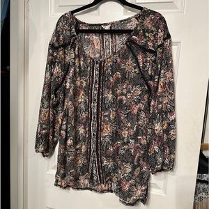 Cato Womens Top Blouse 18W 20W Black White Dots Flora Print Sheer Peasant Boho